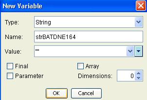 aef) Add a new variable strbatdne164 by clicking on in the bottom left window and name it strbatdne164.