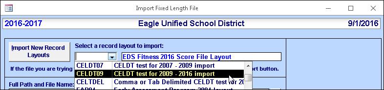 Importing Fixed Length Files (CELDT) The CELDT test results can be imported using the Import Fixed Length Files form in the Aeries Client Version.