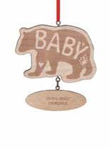 5W x 4H Pkg: PB Season: E Materials: ribbon, metal, wood composite *638713477903* NEW! 3005011229 Baby Bear Ornament Baby Size: 3.5W x 3.
