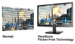 ViewSonic Flicker-Free Technology Rather than using Pulse Width Modulation that continuously turns the LED backlight on and off, ViewSonic flicker-free monitors use DC
