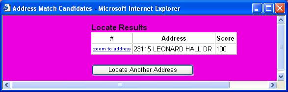 Once an address is entered click the Locate button and this dialog box appears to confirm the address.