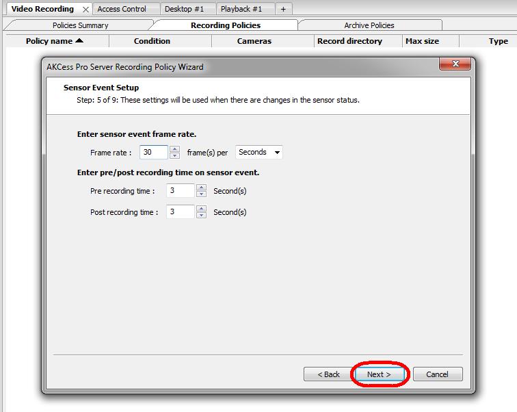 On the previous page you can enable video recording when no event occurs and set the frame rate.