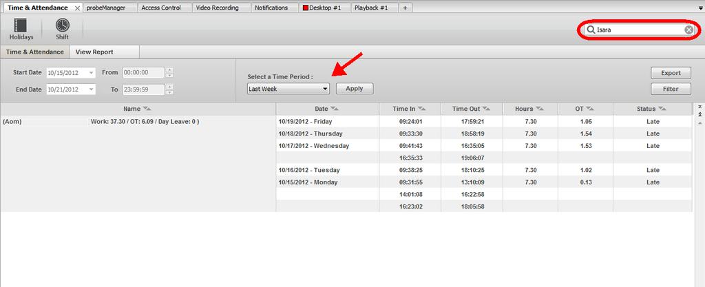 You can also generate your report on a specific person or employee using the search feature as sown in the screen shot