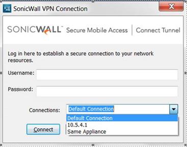 Configuring a Default Connection The login for your Connect Tunnel may have the option for default connections.