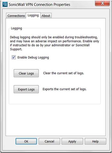 2 Click on the Logging tab. 3 Clear the existing log by clicking Clear Logs, then click Apply. 4 Select the checkbox for Enable Debug Logging and click OK. Let the log run for the specified time.