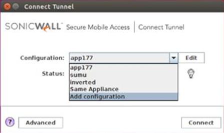 Creating a New Configuration NOTE: Connect Tunnel must be offline; that is, not connected to your VPN (Status: Disconnected).
