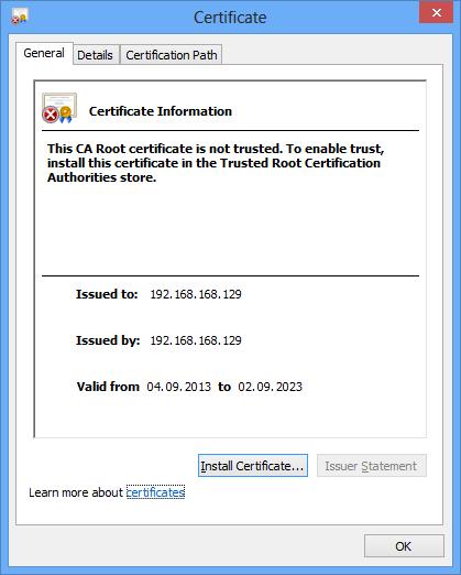 6. In the Certificate dialog, click Install Certificate... 7.