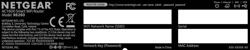 Router Label The label on the bottom panel lists the login information, WiFi network name (SSID) and password (network key), serial number, and MAC address of the router. Figure 3.