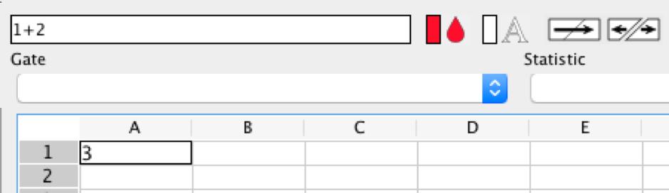 Addition, subtraction, multiplication and division of cells, typed values or a combination of both can be performed by defining the equation in the formula field in the toolbar above the Workspace.