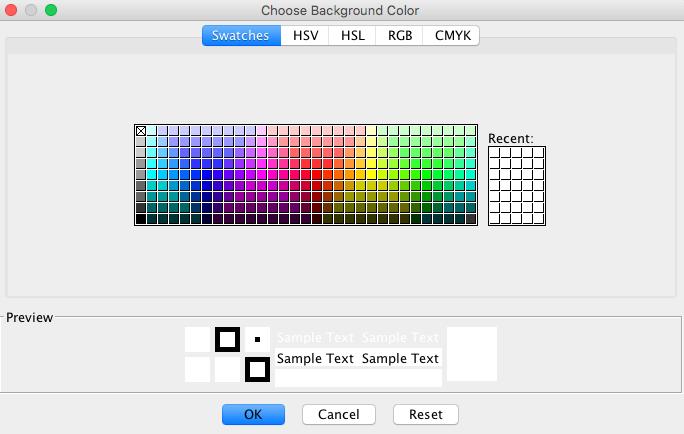 Each function (background color and foreground/text color) has two associated icons: select color (the colored rectangle icon) and
