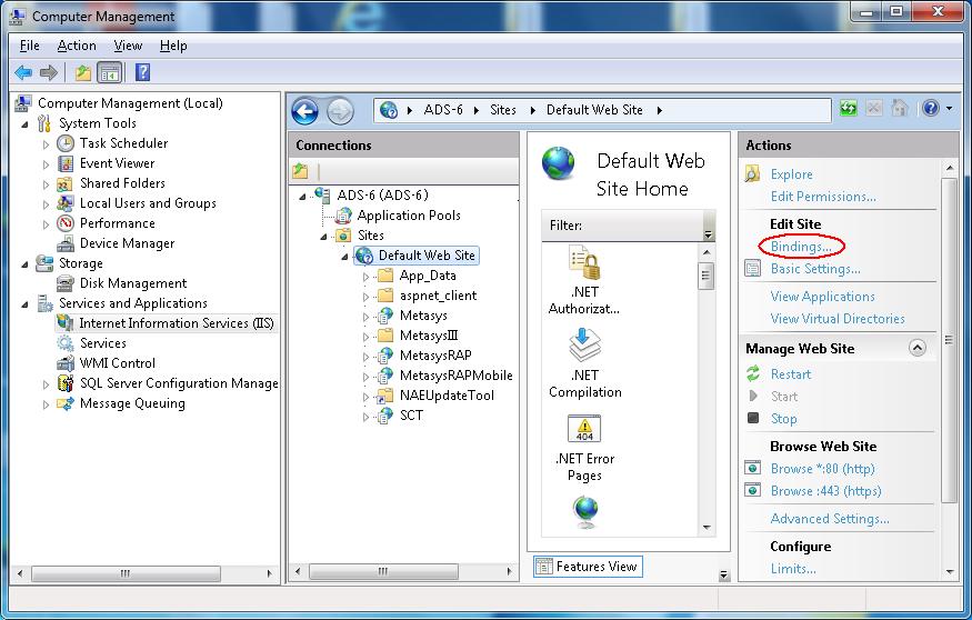 Figure 8: Computer Management Console - Windows 7 Example 4. Expand Services and Applications. 5. Select Internet Information Services (IIS).