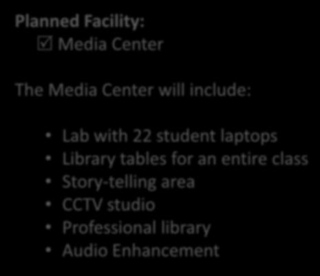 Planned Facility: Media Center The Media Center will