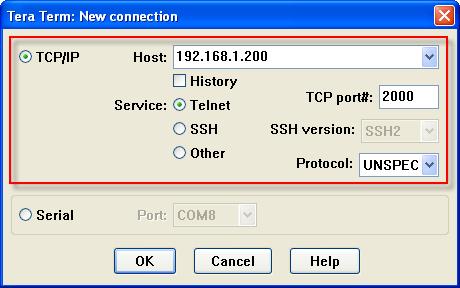 2.168.1.200, Service: Telnet, TCP port#: 2000 as shown in the picture 21. Finally, click OK.