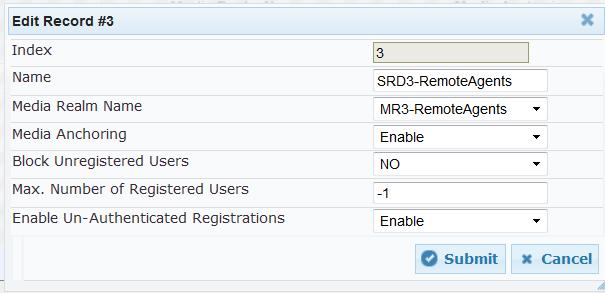 Configuration Note 3. Configuring AudioCodes SBC 3.10.2 Step 10b: Configure SRD for Remote Agent This step describes how to create a new SRD for the Remote Agents.