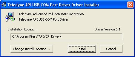 Configuration APIcom and Data Acquisition Instruction Manual USB: Driver Installation on PC: Run file: TAPIVCPInstaller.