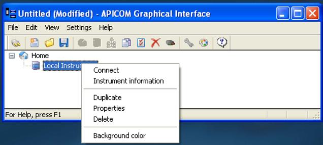 APIcom and Data Acquisition Instruction Manual Configuration Ethernet/LAN: Right-click the instrument and select Properties from the drop-down In the Properties window select TCP/IP for the