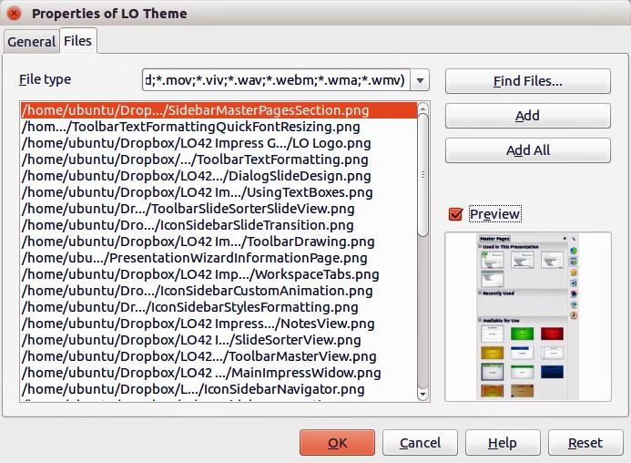 Figure 6: Properties of My Theme dialog Files page 5) Click OK to select the files contained in the folder and the Select Path dialog closes.