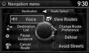 Changing Your Route H MENU button (when en route) This section describes how to alter your route, add an interim waypoint (pit stop), choose a different destination, cancel your current destination,