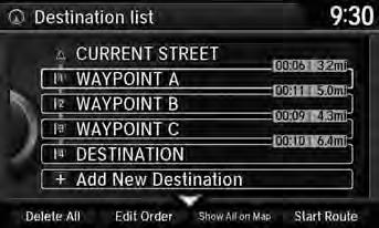 Changing Your Route Editing the Destination List Deleting Waypoints H MENU button (when en route)