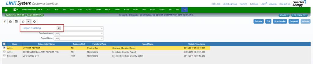 To review a three day history of generated reports the customer can access one of two ways. First from the Subscribed Reports screen.