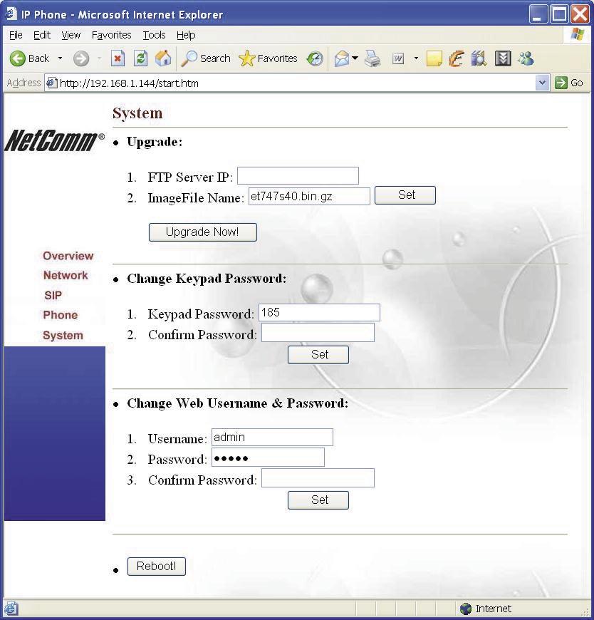 System Configuration By clicking on the System icon on the left banner, the following page will display to allow you to set all system-related configurations.