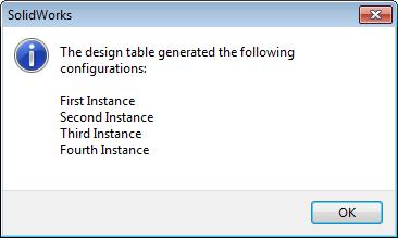 9 Finish inserting the design table. Click in the graphics area.
