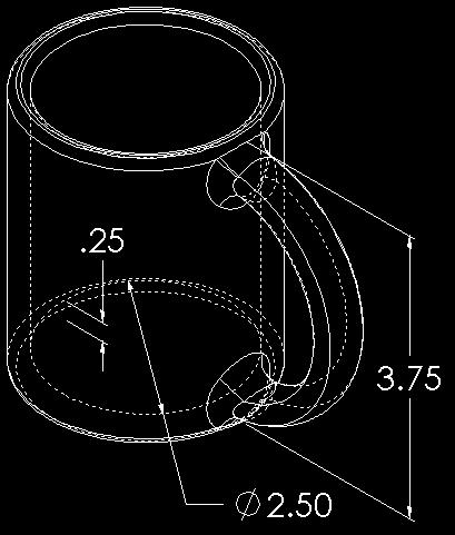 More complex design a commuter s spill-proof travel mug Given: Inside Diameter = 2.50 Overall height of the mug = 3.75 Thickness of the bottom = 0.