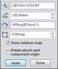 Select Tutor1; a reference triad and rotation rings appears on the model.