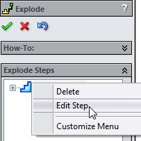 Rightclick on Explode Step1, and select Edit Step. Change the distance to 70mm, and click Apply.