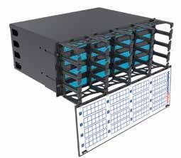 Accessories 4U Distribution Chassis Fits into standard 19 racks and cabinets 4U of vertical space can accommodate up to16 cassettes maximum of 2,304 fibres or 96 copper ports per chassis Hinged front