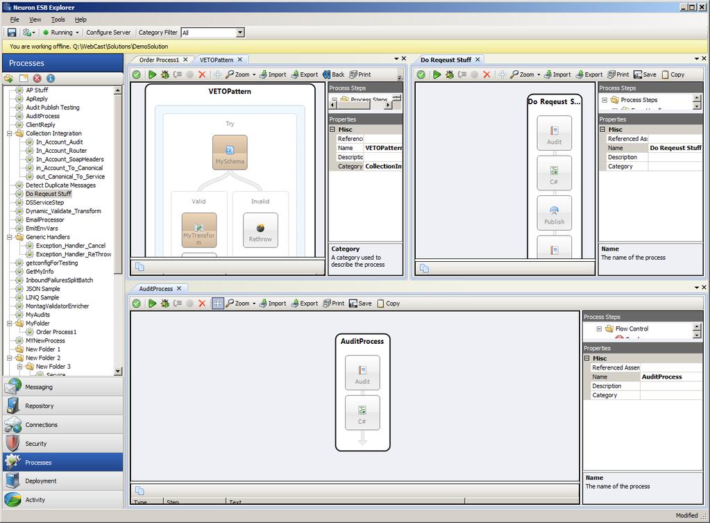 Neuron ESB 3.1 introduces a new Tabbed Dialog view of Processes within the Process Designer.