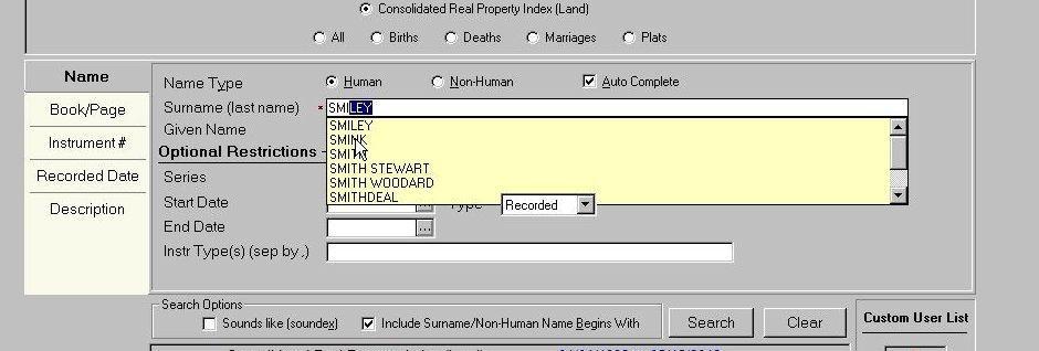 AUTO-COMPLETE: This feature can be chosen by clicking in the Auto-Complete box to the right of the human and non-human name radials.
