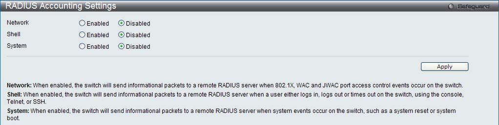 Index Choose the desired RADIUS server to configure: 1, 2 or 3.