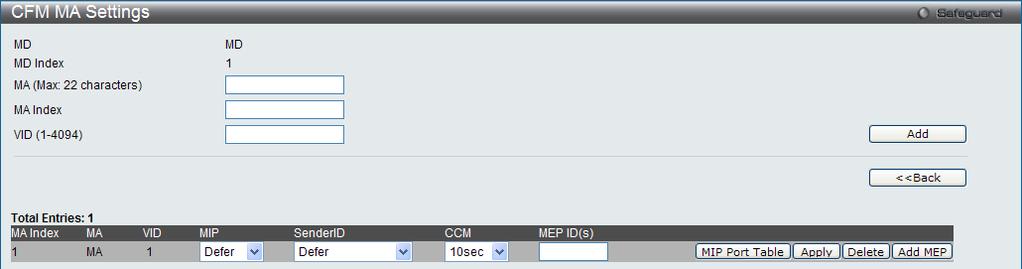 Figure 10-4 CFM MA Settings - Edit Window MIP SenderID CCM This is the control creation of MIPs. None - Don t create MIPs.