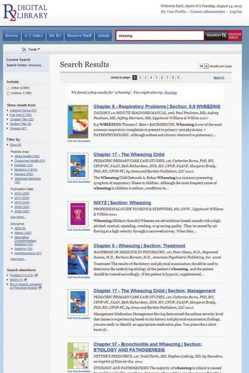 Once you ve entered your search term, the R2 Digital Library searches across your library s entire collection and returns results from multiple ebooks at the chapter and section level.