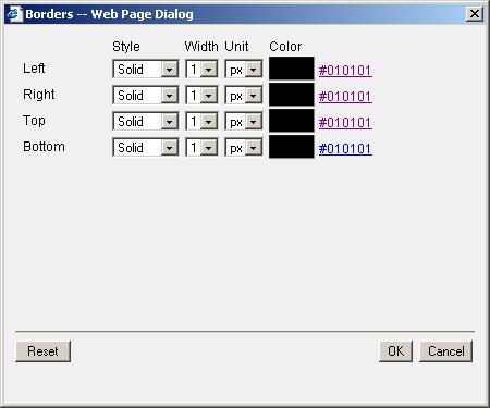 1. Assume that you wish to change the border attributes for Vertical Tabs appearing under Widgets. 2. To change the border properties, click the Border icon in the toolbar.