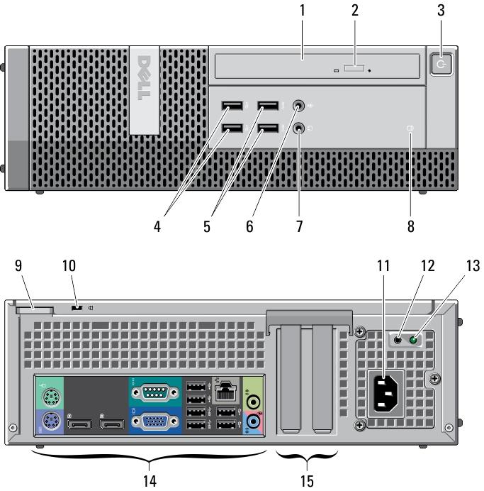 Mini-Tower Back Panel View Figure 2. Back Panel View of Mini-Tower 1. mouse connector 2. network link integrity light 3. network connector 4. network activity light 5. USB 2.0 connectors (2) 6.