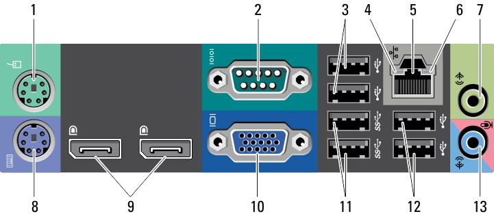 1. optical drive 2. optical-drive eject button 3. power button, power light 4. USB 2.0 connectors (2) 5. USB 3.0 connectors (2) 6. microphone connector 7. headphone connector 8.