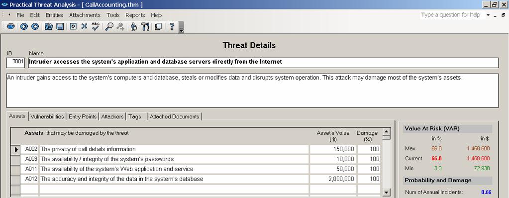 Figure 5: The screen above presents the GUI that supports the sub-steps of building a threat scenario and a mitigation plan for a single threat Since threats are the most complex entities in the