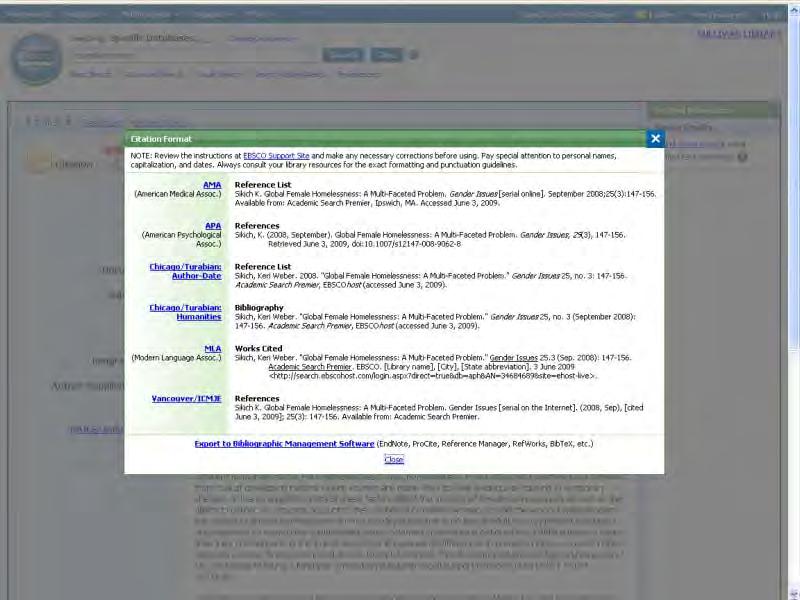 The citation tool displays a list of various
