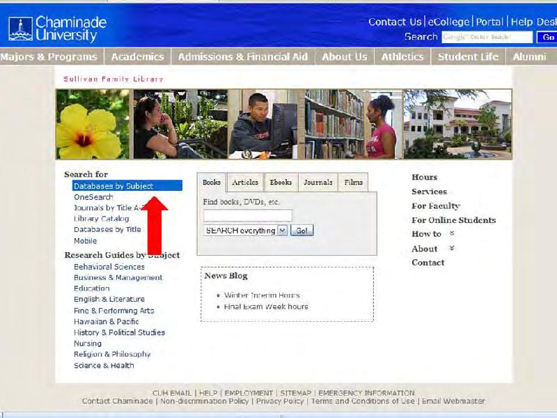 Starting at the library s homepage, we can access the online databases by