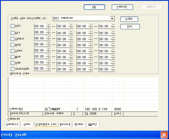 4.4.4. Schedule rec The window of scheduled recording is as follows:: This is to set the recording time for each camera.