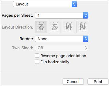 Selecting Print Layout Options - Mac You can select a variety of layout options for your document or photo by selecting Layout from the popup menu on the print window.