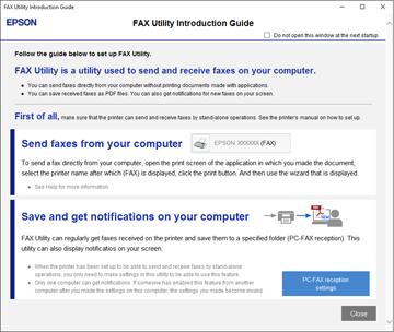 The first time you use the FAX Utility, you see this introduction window: 3.