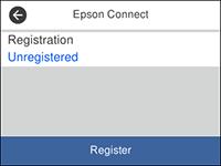 You see a screen like this: 4. Select Web Service Settings. 5. Select Epson Connect Services You see a screen like this: 6. Select Register. 7.