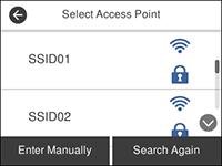 You see a screen like this: 6. Select the name of your wireless network or select Enter Manually to enter the name manually.