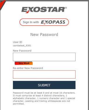 4 The New Password page is displayed. Create your new password, re-enter your new password. Click Submit. 5 Create your password reset secrets by selecting and responding to four security questions.