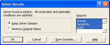solution ; or Target Cell values (or Set Cell values) could not converge. The spreadsheet cells we set when formulating the model now have values for the decision variable cells.