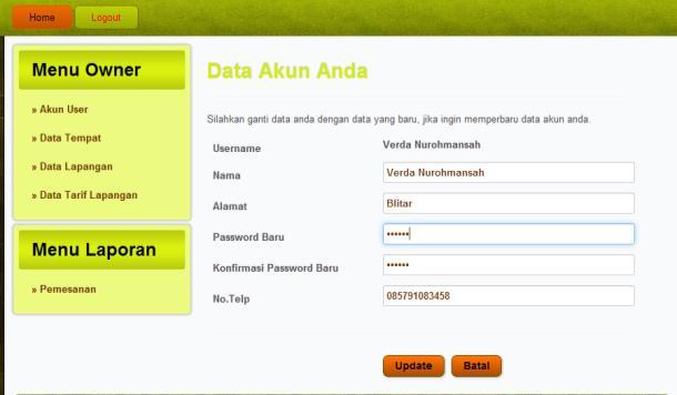 data futsal namely user account data, place, fields and field tariff data. Figure 7.