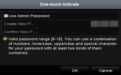 Create New Password: If the admin password is not used, you must create the new password for the camera and confirm it.